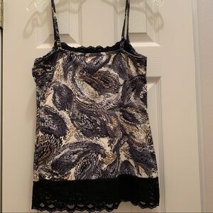 BOUTIQUE ESSENTIALS neutral abstract print camisole top lace spring summer fall